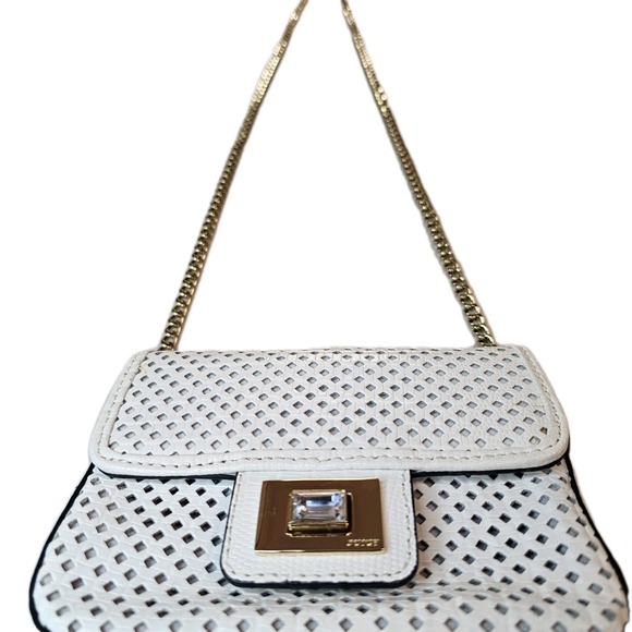 Juicy Couture White Perforated‎ Chain Crossbody Bag Rhinestone Turn Lock Gold - Picture 16 of 16